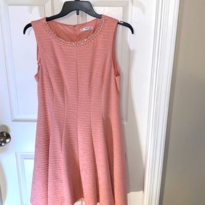 Studio One New York Pink Dress Embellished Pleated Fit & Flare Sleeveless Sz 14